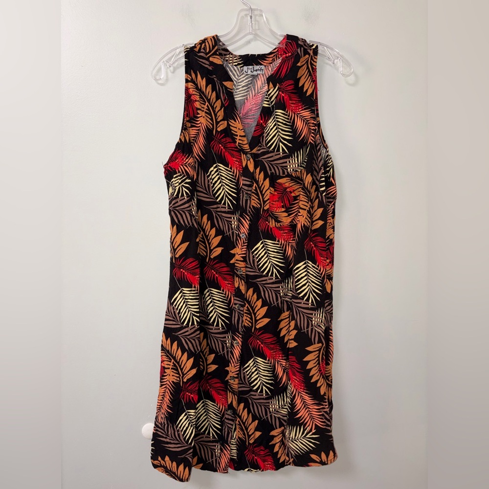 J for Justify Multicolor Sleeveless Dress Palm Leaves Fall Tropical Resort XL?